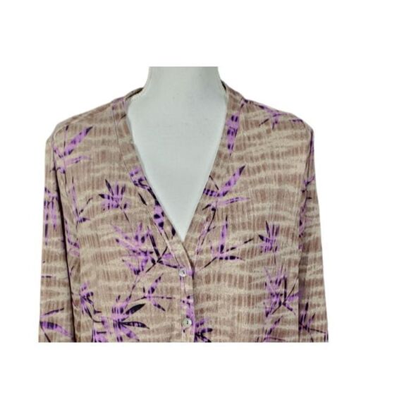 Logo Lori Goldstein Cardigan Size 1X Floral Purple Brown Artsy Cottagecore - Picture 4 of 9